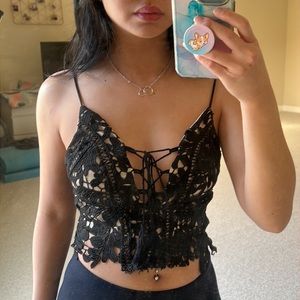 NEVER WORN Black Lace Crop Top